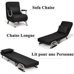 RELAX4LIFE Fauteuil Convertible, Canapé-Lit Pliable Avec Coussin, 2 Accoudoirs Et Dossier Réglable à 5 Positions, Housse Déhoussable Pour Bureau, Salon, Balcon, Noir/Gris Clair/Marron/Gris/Bleu (Noir) 9 RELAX4LIFE Fauteuil Convertible, Canapé-Lit Pliable Avec Coussin, 2 Accoudoirs Et Dossier Réglable à 5 Positions, Housse Déhoussable Pour Bureau, Salon, Balcon, Noir/Gris Clair/Marron/Gris/Bleu (Noir) -Pas Cher Fauteuil Magasin 66991672 3
