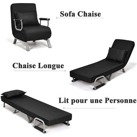 RELAX4LIFE Fauteuil Convertible, Canapé-Lit Pliable Avec Coussin, 2 Accoudoirs Et Dossier Réglable à 5 Positions, Housse Déhoussable Pour Bureau, Salon, Balcon, Noir/Gris Clair/Marron/Gris/Bleu (Noir) 5 RELAX4LIFE Fauteuil Convertible, Canapé-Lit Pliable Avec Coussin, 2 Accoudoirs Et Dossier Réglable à 5 Positions, Housse Déhoussable Pour Bureau, Salon, Balcon, Noir/Gris Clair/Marron/Gris/Bleu (Noir) – Image 3