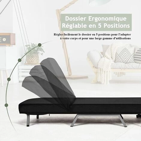 RELAX4LIFE Fauteuil Convertible, Canapé-Lit Pliable Avec Coussin, 2 Accoudoirs Et Dossier Réglable à 5 Positions, Housse Déhoussable Pour Bureau, Salon, Balcon, Noir/Gris Clair/Marron/Gris/Bleu (Noir) 6 RELAX4LIFE Fauteuil Convertible, Canapé-Lit Pliable Avec Coussin, 2 Accoudoirs Et Dossier Réglable à 5 Positions, Housse Déhoussable Pour Bureau, Salon, Balcon, Noir/Gris Clair/Marron/Gris/Bleu (Noir) – Image 4