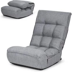Pas Cher Fauteuil Magasin 27 RELAX4LIFE Fauteuil Bas Multiposition Réglable Dossier 4 Positions Charge 140kg, Chauffeuse Convertible En Lin Appui-tête En 5 Positions Fauteuil Paresseux 1 Place Adulte Enfant (Lin, Gris)