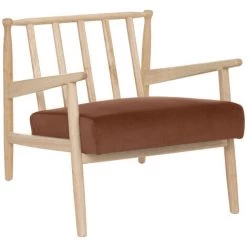 Atmosphera - Fauteuil En Velours Terracotta Et Pieds En Bois D'Hévéa - Terracotta -Pas Cher Fauteuil Magasin 67259318 4