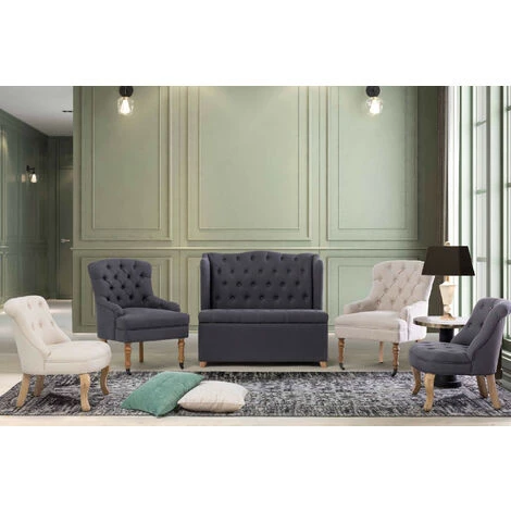 HELLIN Fauteuil En Lin Matelassé - LISE - Beige 4 HELLIN Fauteuil En Lin Matelassé - LISE - Beige – Image 2