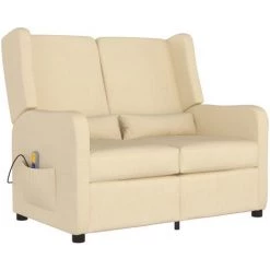 TRUE DEAL Fauteuil De Massage Inclinable à 2 Places Crème Tissu -Pas Cher Fauteuil Magasin 67293815 2