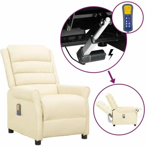 TRUE DEAL Fauteuil Releveur Inclinable De Massage Crème Similicuir 3 TRUE DEAL Fauteuil Releveur Inclinable De Massage Crème Similicuir