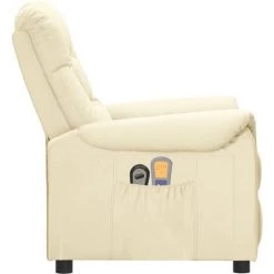 TRUE DEAL Fauteuil Inclinable électrique De Massage Crème Similicuir -Pas Cher Fauteuil Magasin 67296066 4