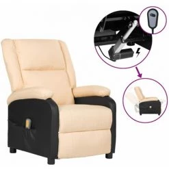 TRUE DEAL Fauteuil Inclinable De Massage Crème Similicuir Et Tissu
