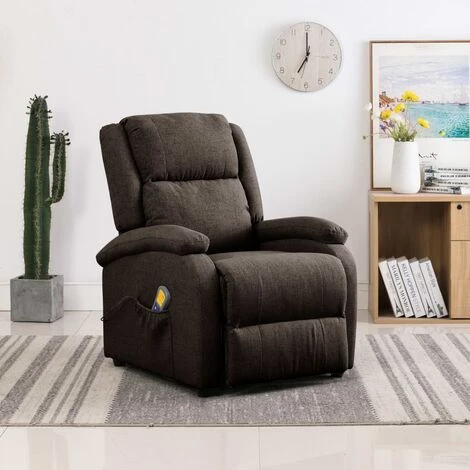 TRUE DEAL Fauteuil Inclinable De Massage Marron Foncé Tissu 3 TRUE DEAL Fauteuil Inclinable De Massage Marron Foncé Tissu