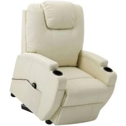 TRUE DEAL Fauteuil Releveur Inclinable Crème Similicuir 8 TRUE DEAL Fauteuil Releveur Inclinable Crème Similicuir -Pas Cher Fauteuil Magasin 67304284 2