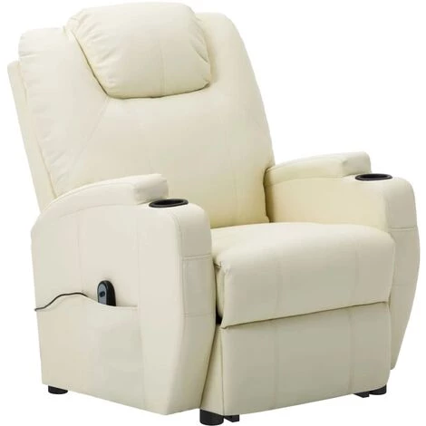 TRUE DEAL Fauteuil Releveur Inclinable Crème Similicuir 5 TRUE DEAL Fauteuil Releveur Inclinable Crème Similicuir – Image 3