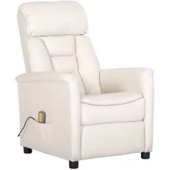 TRUE DEAL Fauteuil Inclinable électrique De Massage Blanc Similicuir -Pas Cher Fauteuil Magasin 67304359 2