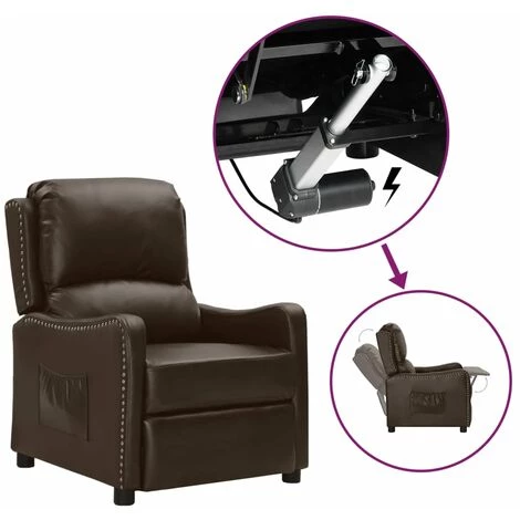 TRUE DEAL Fauteuil Releveur Inclinable Marron Similicuir Brillant 3 TRUE DEAL Fauteuil Releveur Inclinable Marron Similicuir Brillant