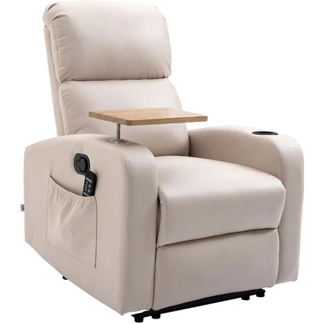 HOMCOM Fauteuil De Massage électrique Inclinable Avec Repose-pied Télécommande Revêtement Synthétique Tissu 77I X 93P X 105H Cm Beige - Beige 4 HOMCOM Fauteuil De Massage électrique Inclinable Avec Repose-pied Télécommande Revêtement Synthétique Tissu 77I X 93P X 105H Cm Beige - Beige – Image 2