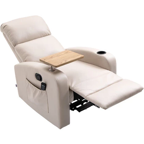 HOMCOM Fauteuil De Massage électrique Inclinable Avec Repose-pied Télécommande Revêtement Synthétique Tissu 77I X 93P X 105H Cm Beige - Beige 5 HOMCOM Fauteuil De Massage électrique Inclinable Avec Repose-pied Télécommande Revêtement Synthétique Tissu 77I X 93P X 105H Cm Beige - Beige – Image 3