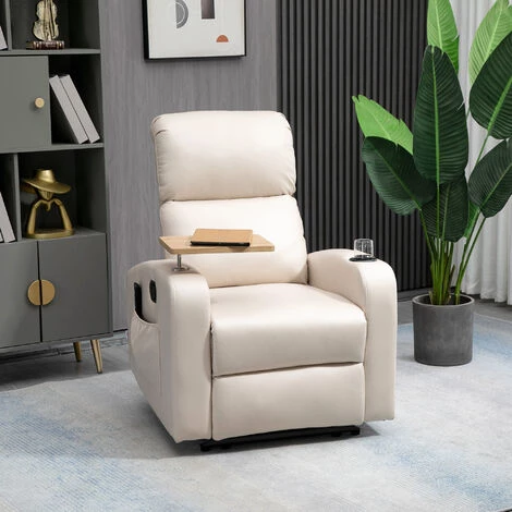 HOMCOM Fauteuil De Massage électrique Inclinable Avec Repose-pied Télécommande Revêtement Synthétique Tissu 77I X 93P X 105H Cm Beige - Beige 6 HOMCOM Fauteuil De Massage électrique Inclinable Avec Repose-pied Télécommande Revêtement Synthétique Tissu 77I X 93P X 105H Cm Beige - Beige – Image 4