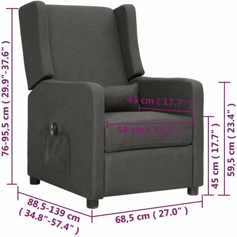 Fauteuil Inclinable électrique Gris Foncé Tissu VidaXL 5 Fauteuil Inclinable électrique Gris Foncé Tissu VidaXL – Image 3