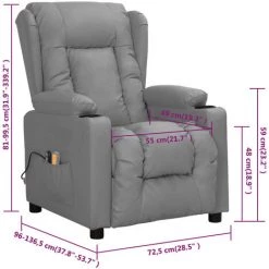 Fauteuil Inclinable électrique De Massage Gris Similicuir VidaXL - Gris -Pas Cher Fauteuil Magasin 67892719 3