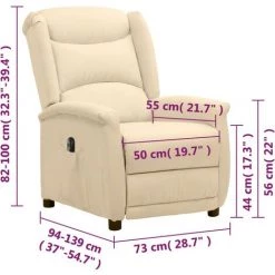 Fauteuil Inclinable électrique Crème Tissu VidaXL - Crème -Pas Cher Fauteuil Magasin 67893241 3