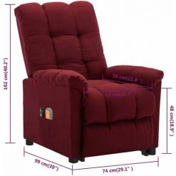 Fauteuil Inclinable De Massage Rouge Bordeaux Tissu VidaXL - Rouge -Pas Cher Fauteuil Magasin 67893753 3