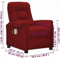 Fauteuil Inclinable électrique De Massage Bordeaux Similicuir VidaXL - Rouge -Pas Cher Fauteuil Magasin 67893903 3