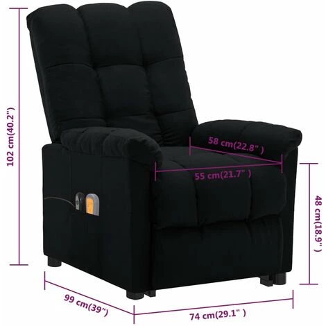 Fauteuil Inclinable De Massage Noir Tissu VidaXL - Noir 5 Fauteuil Inclinable De Massage Noir Tissu VidaXL - Noir – Image 3