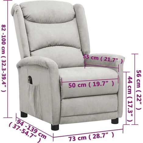 Fauteuil Inclinable électrique Gris Clair Tissu Microfibre VidaXL - Gris 5 Fauteuil Inclinable électrique Gris Clair Tissu Microfibre VidaXL - Gris – Image 3