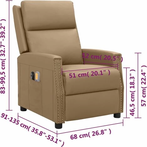 Fauteuil Inclinable électrique De Massage Cappuccino Similicuir VidaXL - Brun 5 Fauteuil Inclinable électrique De Massage Cappuccino Similicuir VidaXL - Brun – Image 3