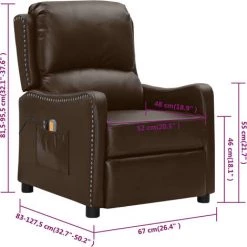 Fauteuil De Massage Inclinable électrique Marron Similicuir VidaXL - Brun -Pas Cher Fauteuil Magasin 67943930 3