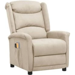 Fauteuil Inclinable De Massage Crème Tissu Microfibre VidaXL - Crème