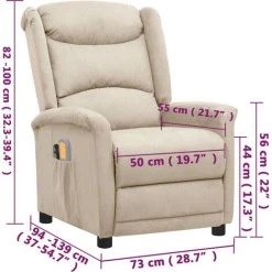 Fauteuil Inclinable De Massage Crème Tissu Microfibre VidaXL - Crème -Pas Cher Fauteuil Magasin 67943937 3