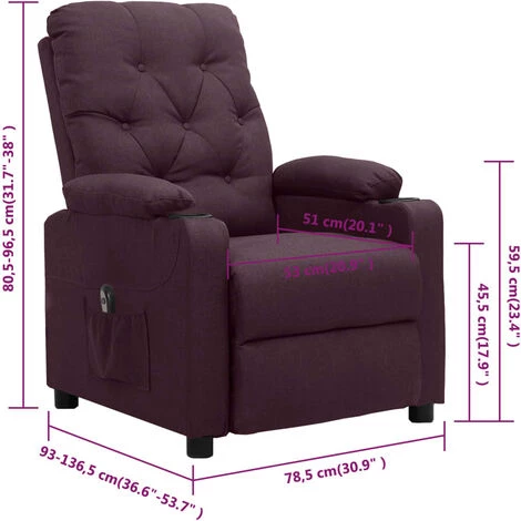 Fauteuil Inclinable électrique Violet Tissu VidaXL - Pourpre 5 Fauteuil Inclinable électrique Violet Tissu VidaXL - Pourpre – Image 3