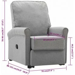 Fauteuil Inclinable Gris Clair Tissu VidaXL - Gris -Pas Cher Fauteuil Magasin 67944053 3