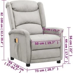 Fauteuil Inclinable De Massage Gris Clair Tissu Microfibre VidaXL - Gris -Pas Cher Fauteuil Magasin 67944148 3