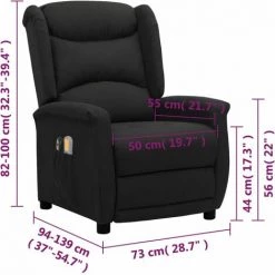 Fauteuil De Massage Inclinable électrique Noir Tissu VidaXL - Noir 9 Fauteuil De Massage Inclinable électrique Noir Tissu VidaXL - Noir -Pas Cher Fauteuil Magasin 67944154 3