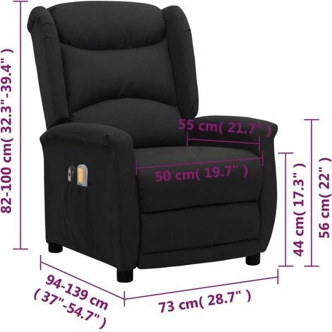 Fauteuil De Massage Inclinable électrique Noir Tissu VidaXL - Noir 5 Fauteuil De Massage Inclinable électrique Noir Tissu VidaXL - Noir – Image 3
