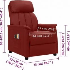 Fauteuil De Massage Inclinable électrique Bordeaux Similicuir VidaXL - Rouge -Pas Cher Fauteuil Magasin 67944170 3