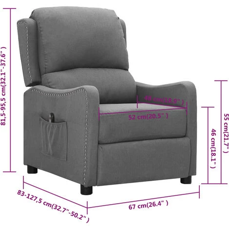 Fauteuil Inclinable électrique Gris Clair Tissu VidaXL - Gris 5 Fauteuil Inclinable électrique Gris Clair Tissu VidaXL - Gris – Image 3