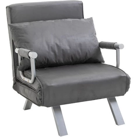 HOMCOM Fauteuil Chauffeuse Canapé-lit Convertible 1 Place Déhoussable Grand Confort Coussin Pieds Accoudoirs Métal Suède Gris - Gris 3 HOMCOM Fauteuil Chauffeuse Canapé-lit Convertible 1 Place Déhoussable Grand Confort Coussin Pieds Accoudoirs Métal Suède Gris - Gris