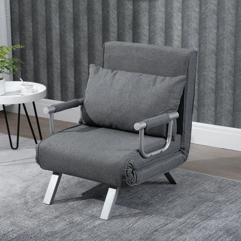 HOMCOM Fauteuil Chauffeuse Canapé-lit Convertible 1 Place Déhoussable Grand Confort Coussin Pieds Accoudoirs Métal Suède Gris - Gris 4 HOMCOM Fauteuil Chauffeuse Canapé-lit Convertible 1 Place Déhoussable Grand Confort Coussin Pieds Accoudoirs Métal Suède Gris - Gris – Image 2
