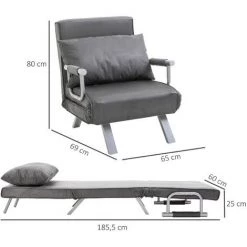 HOMCOM Fauteuil Chauffeuse Canapé-lit Convertible 1 Place Déhoussable Grand Confort Coussin Pieds Accoudoirs Métal Suède Gris - Gris 9 HOMCOM Fauteuil Chauffeuse Canapé-lit Convertible 1 Place Déhoussable Grand Confort Coussin Pieds Accoudoirs Métal Suède Gris - Gris -Pas Cher Fauteuil Magasin 6812136 3