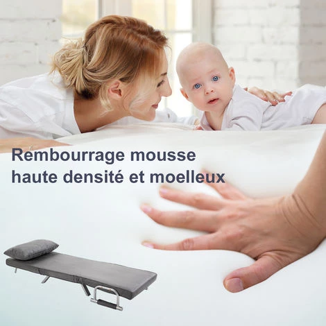 HOMCOM Fauteuil Chauffeuse Canapé-lit Convertible 1 Place Déhoussable Grand Confort Coussin Pieds Accoudoirs Métal Suède Gris - Gris 6 HOMCOM Fauteuil Chauffeuse Canapé-lit Convertible 1 Place Déhoussable Grand Confort Coussin Pieds Accoudoirs Métal Suède Gris - Gris – Image 4