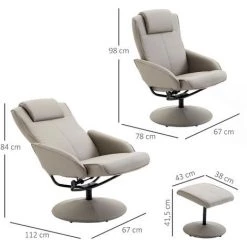 HOMCOM Fauteuil Relax Inclinable Style Contemporain Avec Repose-pieds Revêtement Synthétique Acier Gris - Gris -Pas Cher Fauteuil Magasin 6812141 3