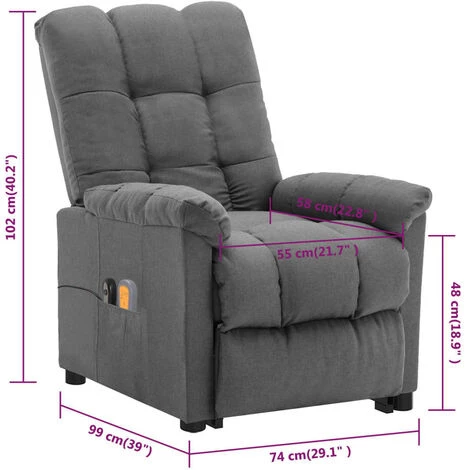 Fauteuil Inclinable De Massage Gris Clair Tissu VidaXL - Gris 5 Fauteuil Inclinable De Massage Gris Clair Tissu VidaXL - Gris – Image 3