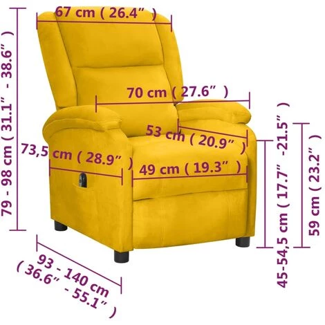 Fauteuil Inclinable électrique Jaune Velours VidaXL - Jaune 5 Fauteuil Inclinable électrique Jaune Velours VidaXL - Jaune – Image 3