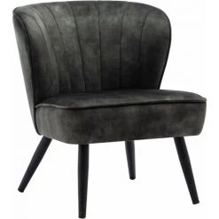 DéCOSHOP26 Fauteuil Rembourré En Tissu Velours Vert Foncé Design Rétro Vintage Pieds Métal Noir - Noir
