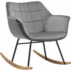 DéCOSHOP26 Fauteuil à Bascule Chaise Lounge Design En Velours Gris Pieds En Métal Et Bois - Gris