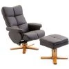 HOMCOM Fauteuil Relax Inclinable Style Contemporain Repose-pieds Coffre Rangement Revêtement Synthétique Acier Bois Chocolat - Marron