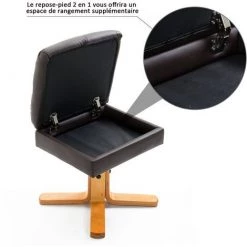 HOMCOM Fauteuil Relax Inclinable Style Contemporain Repose-pieds Coffre Rangement Revêtement Synthétique Acier Bois Chocolat - Marron -Pas Cher Fauteuil Magasin 7301356 4