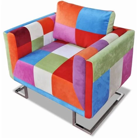VidaXL Fauteuil Cube Avec Design De Patchwork Chrome Tissu - Multicolore 3 VidaXL Fauteuil Cube Avec Design De Patchwork Chrome Tissu - Multicolore