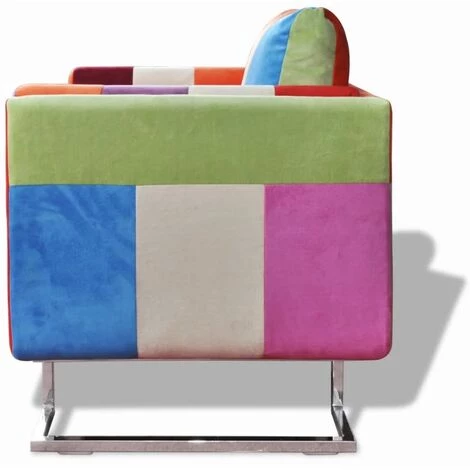 VidaXL Fauteuil Cube Avec Design De Patchwork Chrome Tissu - Multicolore 4 VidaXL Fauteuil Cube Avec Design De Patchwork Chrome Tissu - Multicolore – Image 2