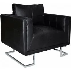 VidaXL Fauteuil Cube Avec Pieds Chromés Similicuir Noir - Noir